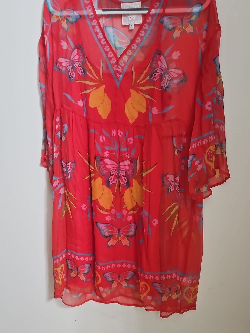 Johnny Was Red Butterfly Print Mini Dress